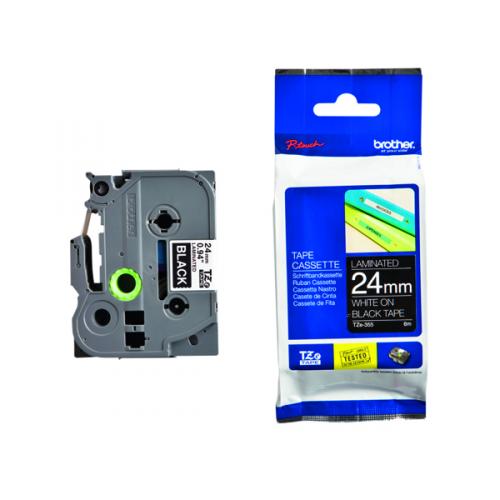Brother TZE355 24mm White on Black Gloss P-Touch Tape (TZ Series)