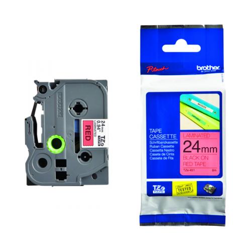 Brother TZE451 24mm Black on Red Gloss P-Touch Tape (TZ Series)