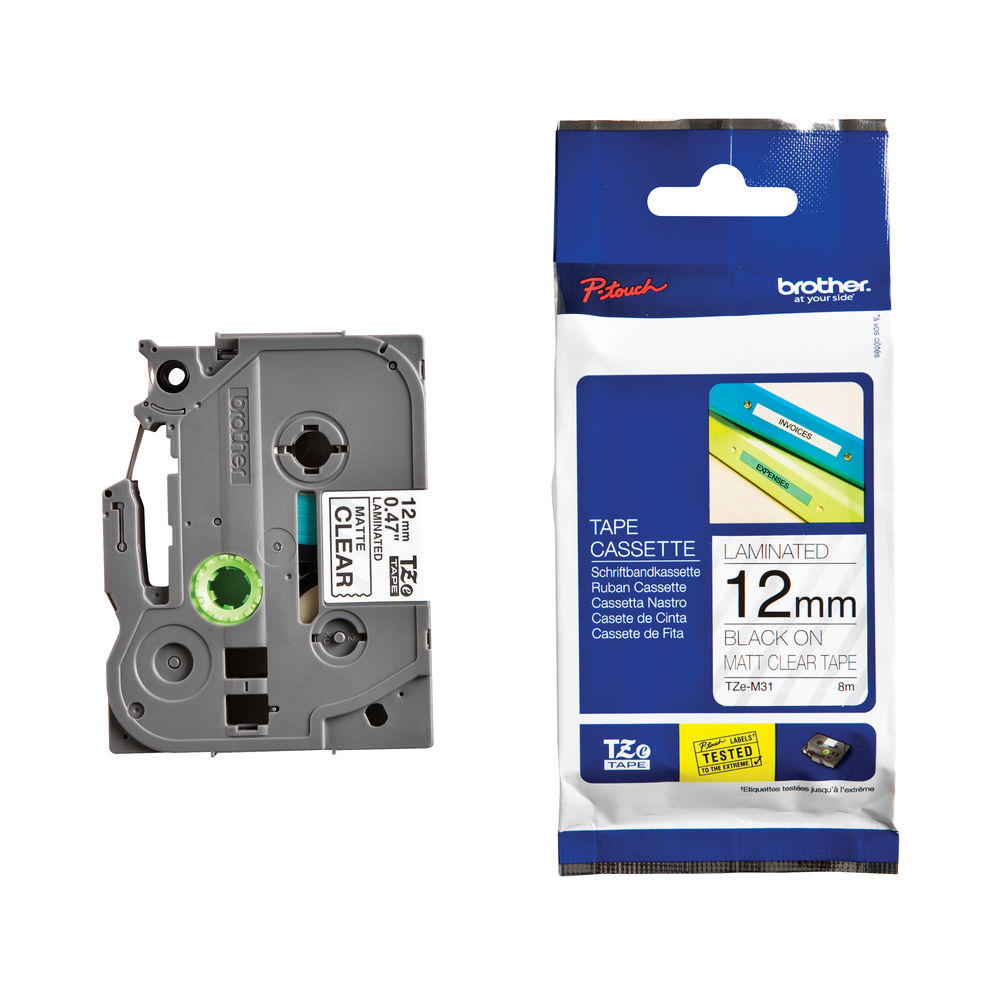 Brother TZEM31 12mm Black on Clear Matt P-Touch Tape (TZ Series)