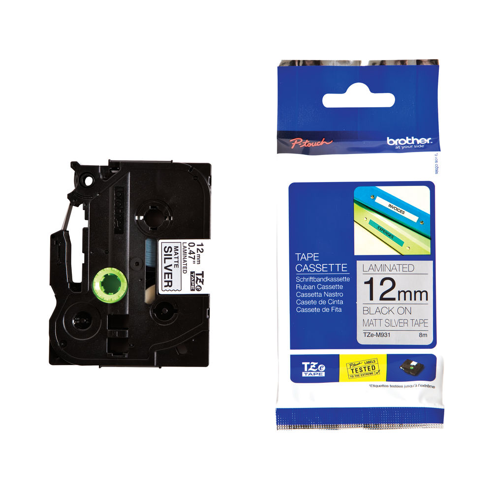 Brother TZEM931 12mm Black on Silver Matt P-Touch Tape (TZ Series)