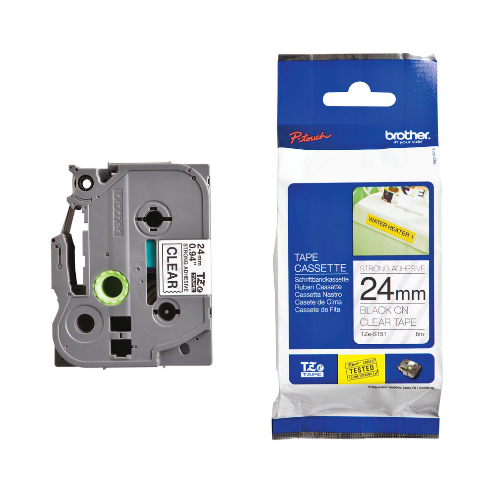 Brother TZES151 24mm Black on Clear Strong P-Touch Tape (TZ Series)