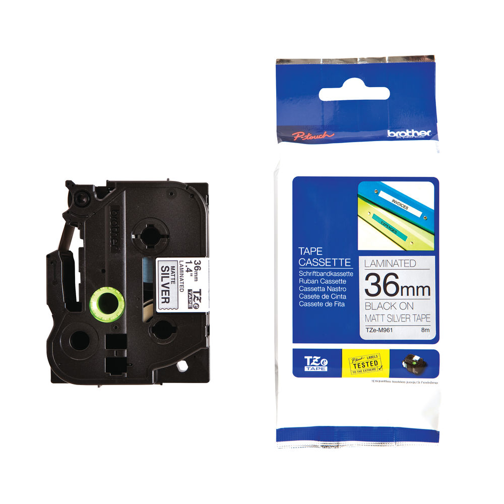 Brother TZEM961 36mm Black on Silver Matt P-Touch Tape (TZ Series)