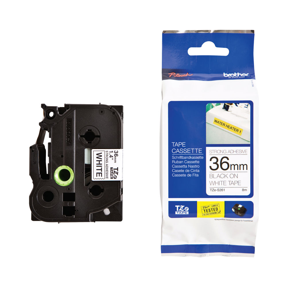 Brother TZES261 36mm Black on White Strong P-Touch Tape (TZ Series)