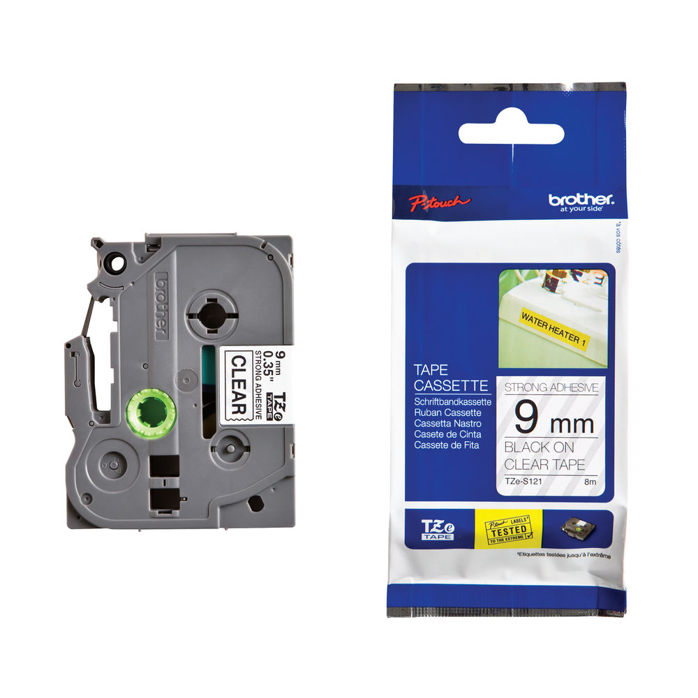Brother TZES121 9mm Black on Clear Strong P-Touch Tape (TZ Series)