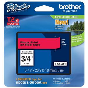 Brother TZE441 18mm Black on Red Gloss P-Touch Tape (TZ Series)